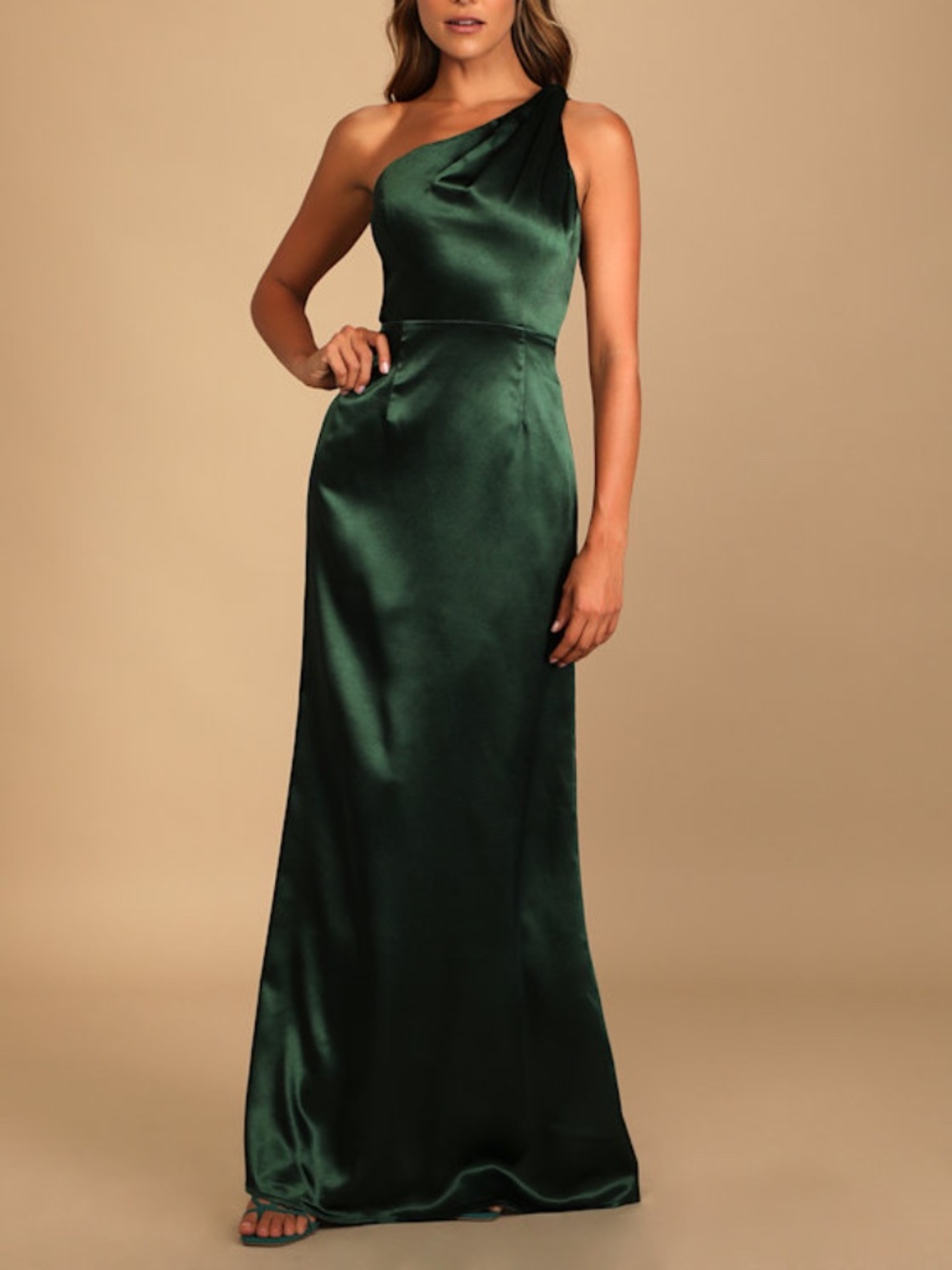 Lulus On The Guest List Emerald Green Satin One-shoulder Maxi Dress - Size XL
